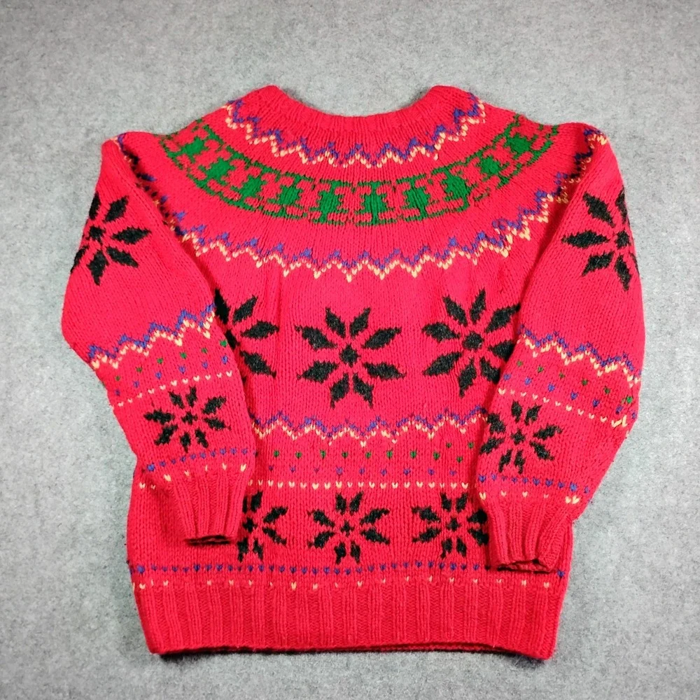 John Ashford Mens‎ Red Shetland Wool Handknitted Fair Isle Snowflake Sweater M